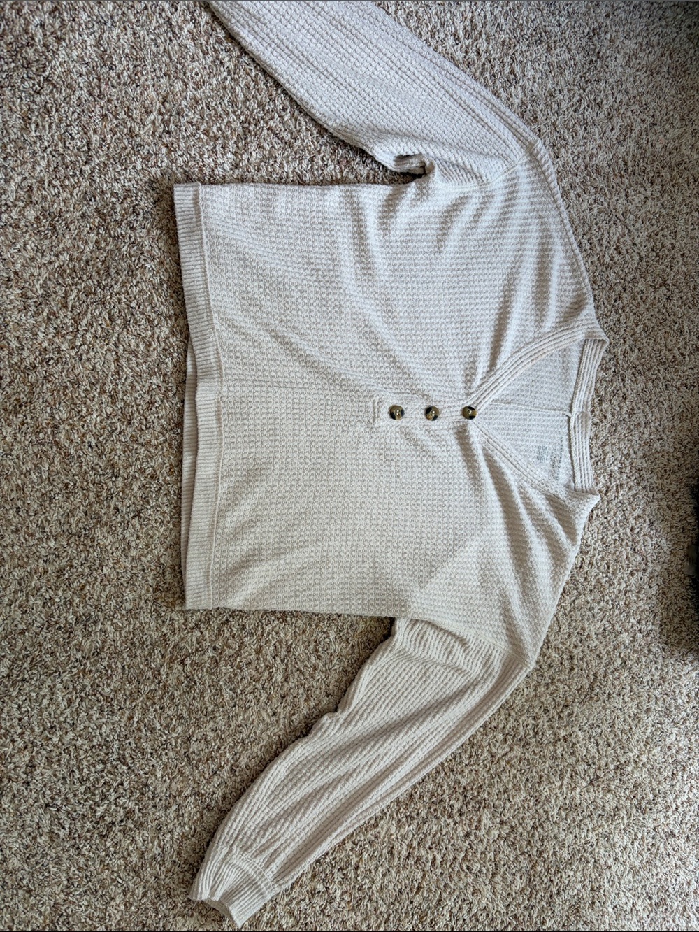 American Eagle Outfitters Cream V‑Neck Button Pullover Sweater